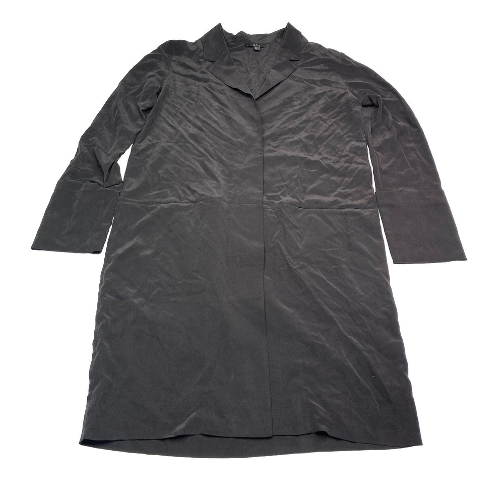 COS Black Longline Shirt Dress Duster Coat Notched Lapel Size 8 Womens